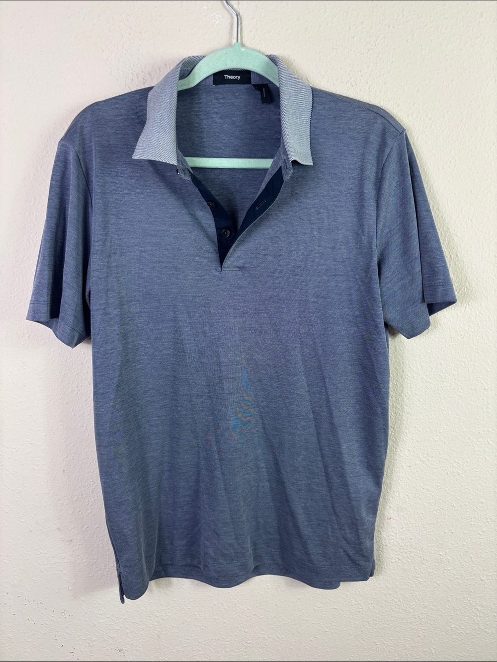 Theory Micro Knit Mens Contrast Stretch Short Sleeve Polo Shirt Blue sz Small
